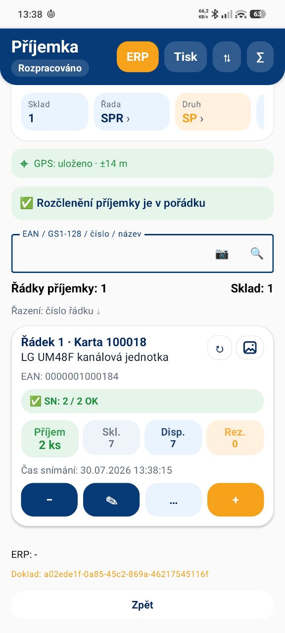 Kontrola příjemky v PSGo